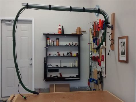 Homemade wall-mounted boom arm | Shop dust collection, Woodworking shop ...
