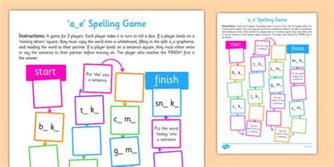 a-e Spelling Board Game - ESL Spelling Games