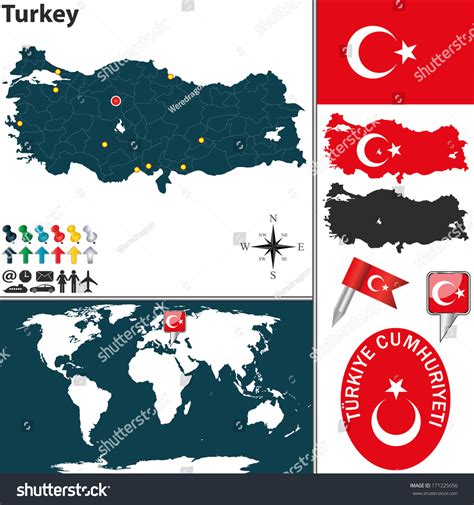 Vector Map Turkey Regions Coat Arms Stock Vector (Royalty Free ...