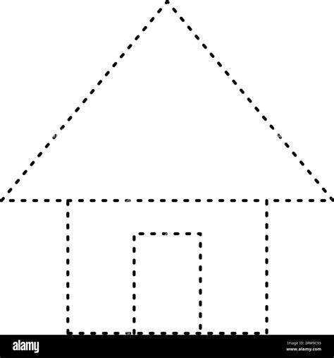 Tracing house dotted lines shape for preschool and kindergarten school kids worksheet element ...