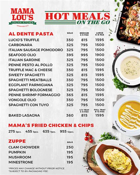 Menu at Mama Lou’s Italian Kitchen - Ayala Malls Feliz restaurant, Pasig