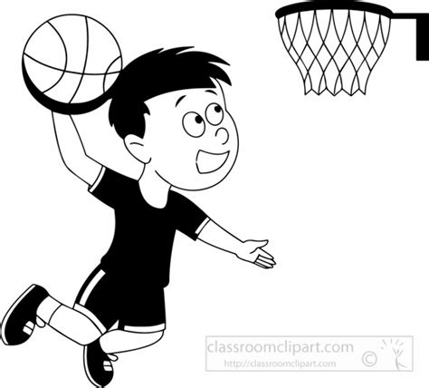 Sports Black and White Outline Clipart - black-white-basketball-dunking ...