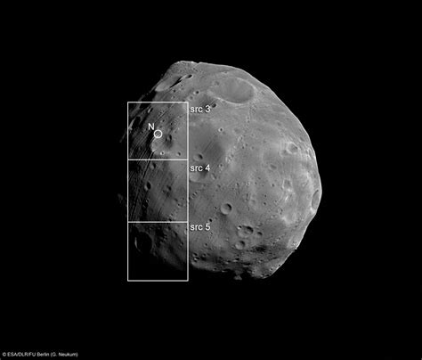 Space in Images - 2008 - 10 - Image of Phobos with footprints of the ...