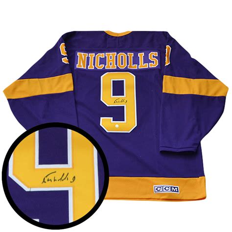 Bernie Nicholls Signed Jersey Kings Replica Purple/Yellow Vintage CCM ...