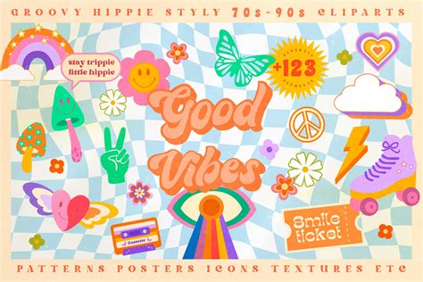 Retro Clipart Groovy 70's 90's Hippie Psicodélico - Etsy México