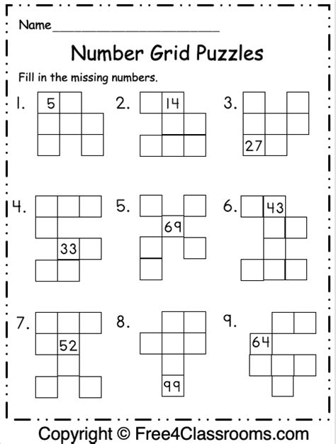 Number Grid Puzzles - Free Worksheets - Free4Classrooms