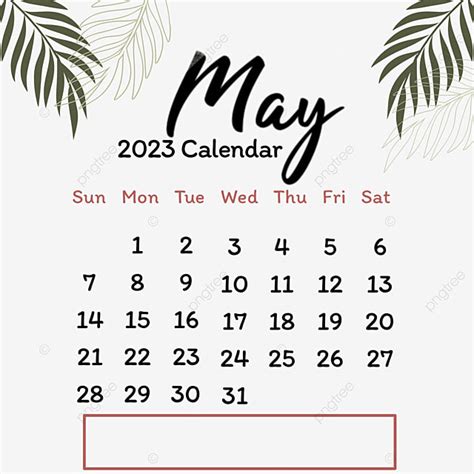 May 2023 Calendar with Palm Leaves