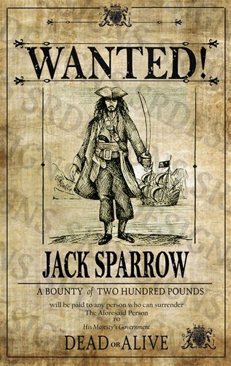 PRINTABLE Pirates of the Caribbean 'WANTED' Poster Jack Sparrow Poster ...