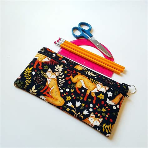 Fox Double Zipper Pencil Case / Black