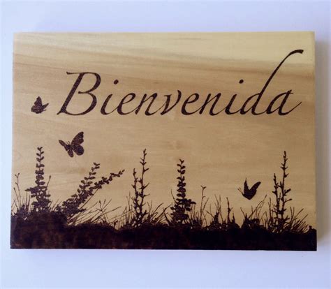 Bienvenida Wood Sign Welcome Sign Wood Burned Sign Wildflower ...