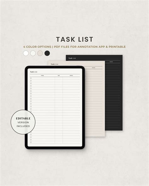Task List, To Do List, Task Tracker Digital Planner Template for Goodnotes on Ipad, Printable ...