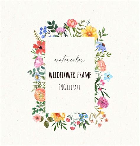 Wildflowers Frame Border Clipart Watercolor Wildflower Meadow | Etsy