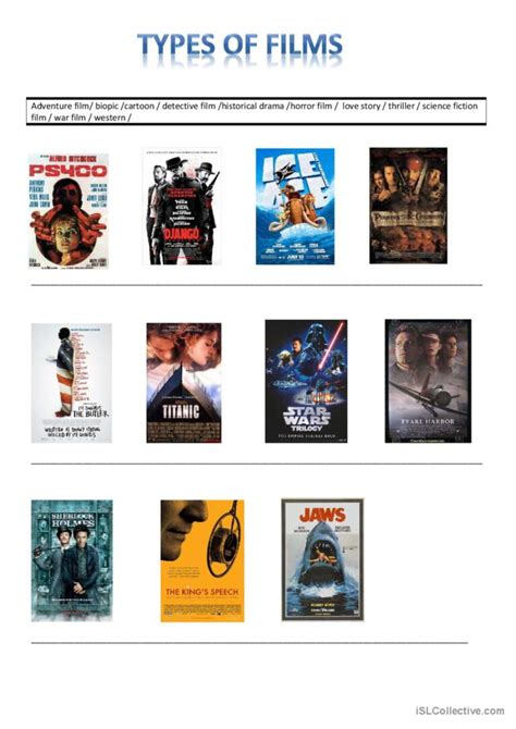 Types of films: English ESL worksheets pdf & doc