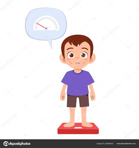 Skinny sad kid boy use weight scale ⬇ Vector Image by © colorfuelstudio | Vector Stock 322560522