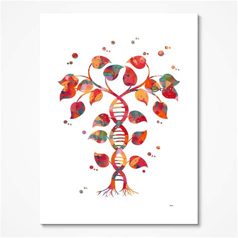 DNA Tree Of Life Watercolor Print Abstract Science Poster Of a Tree With The Dna Helix Trunk