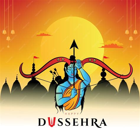 Premium Vector | Happy Dussehra greeting with lord ram hold bow ...