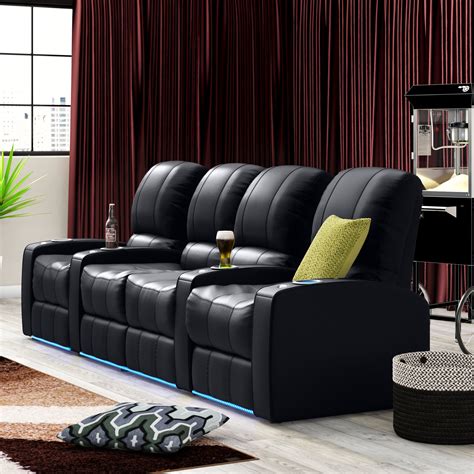 Latitude Run® 120'' Wide Genuine Leather Home Theater Seating with Cup Holder & Reviews | Wayfair