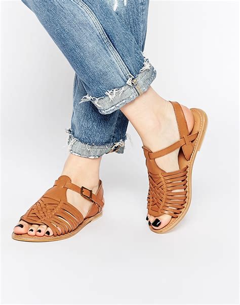 Lyst - ASOS Forest Leather Flat Sandals in Brown