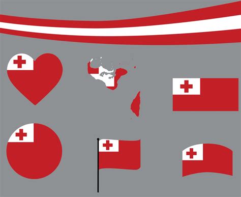 Tonga Flag Map Ribbon And Heart Icons Vector Abstract National Emblem ...