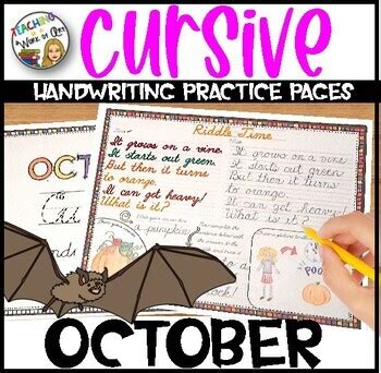 Cursive Handwriting Practice Pages Monthly Seasonal - OCTOBER | TPT