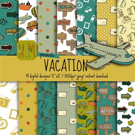 Travel digital paper pack vacation digital pattern travel