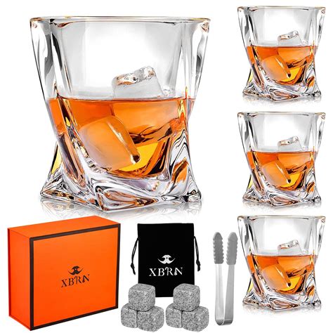 Buy Crystal Whiskey Glasses Set of 4, Rocks Glasses, 6 Granite Chilling Whisky Rocks for ...