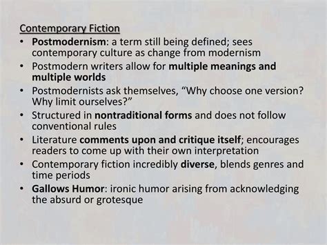 PPT - Contemporary/Postmodern Literature (1950-Present) PowerPoint Presentation - ID:2327862