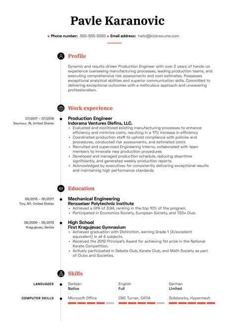 Production Engineer Resume Sample | Kickresume