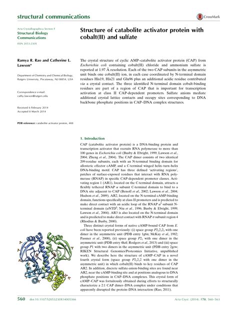 (PDF) Structure of catabolite activator protein with cobalt(II) and sulfate