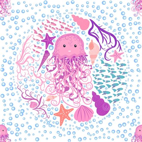 Jellyfish Animals Bright Seamless Patterns Background, Jellyfish, Seamless, Medusa Background ...