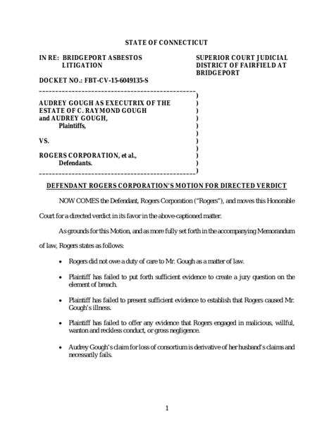 MOTION FOR DIRECTED VERDICT Defendant Rogers Corporation's Motion for Directed Verdict and Memo ...