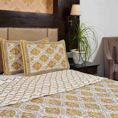 Mastard Mugal Mehrab Jaal Hand Block Print Reversible Quilted Bedcover ...