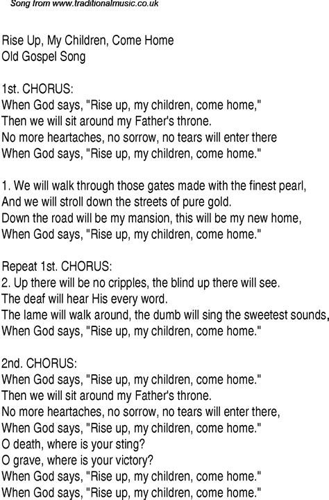 Rise Up, My Children, Come Home - Christian Gospel Song Lyrics and Chords