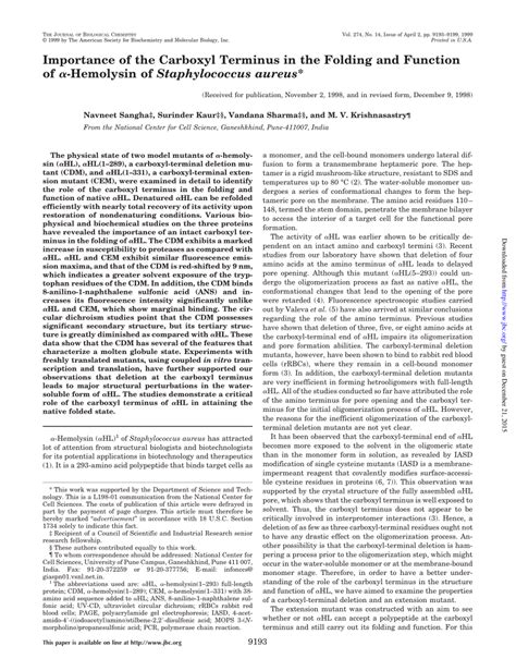 (PDF) Importance of the Carboxyl Terminus in the Folding and Function ...