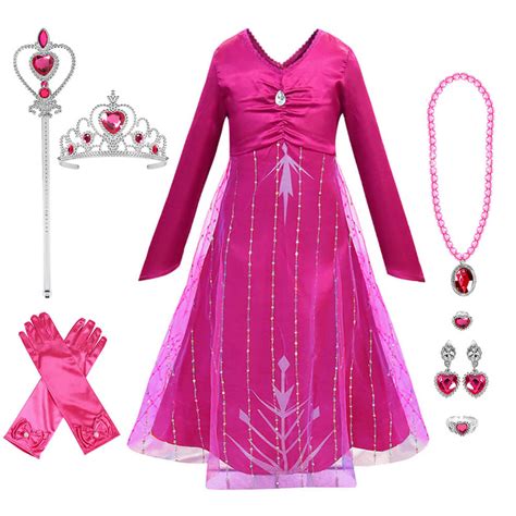 Princess Elsa New Hot Pink Dress Halloween Cosplay Costume Daily Wear ...