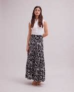 Anne Fontaine Bottoms | Womens Maxi Skirt With Black and White Floral Embroidery Design Black ...
