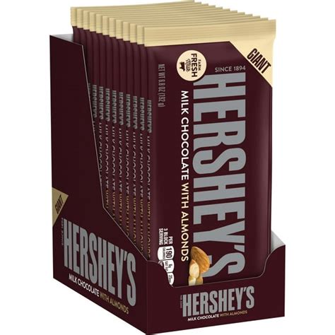 Hershey's, Milk Chocolate with Almonds Giant Bar, 6.8 Oz., (Pack of 12) - Walmart.com - Walmart.com