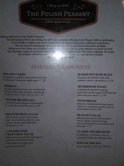 Menu at Kolasa’s Restaurant (The Polish Peasant), Michigan City