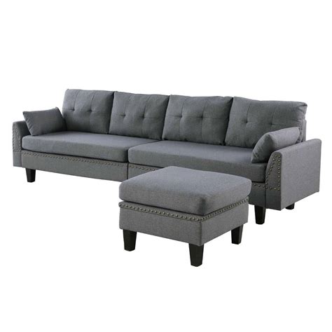 4-Seater Fabric Sectional Sofa/Couch w/ Ottoman - Affordable Modern ...