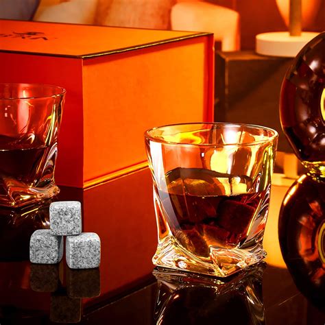 Buy Crystal Whiskey Glasses Set of 4, Rocks Glasses, 6 Granite Chilling Whisky Rocks for ...
