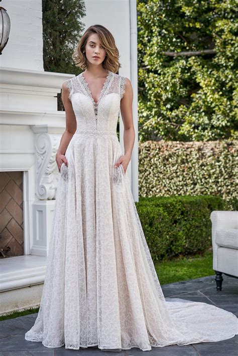 F221061 Whimsical Boho Soft A line Gown with All Over Chantilly Lace and Venice Lace Trim Edges