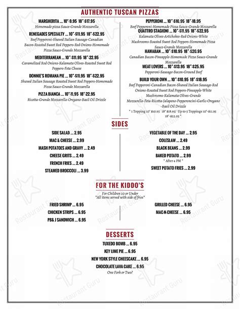 Menu at Renegades On The River pub & bar, USA