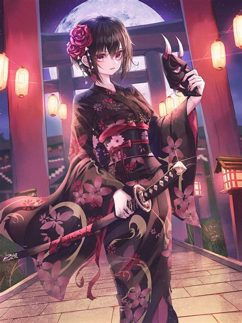 Anime Girl With Katana And Kimono