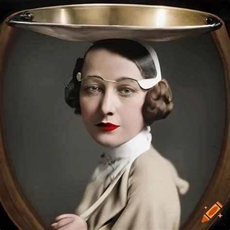 Photograph of a vintage waitress with a tray