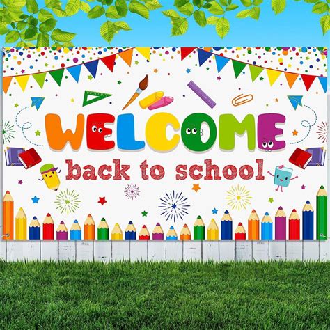 Welcome Back to School Banner First Day of School Backdrop Banner Large Fabric Welcome Banner ...