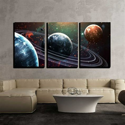 wall26 - 3 Piece Canvas Wall Art - Universe Scene with Planets, Stars ...