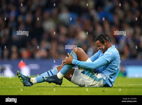 Manchester City's Manuel Akanji reacts an injury during the Premier ...