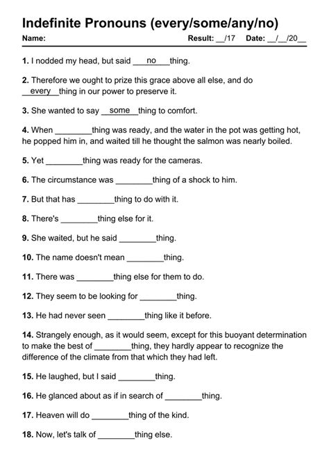 101 Indefinite Pronouns PDF Worksheets with Answers - Grammarism