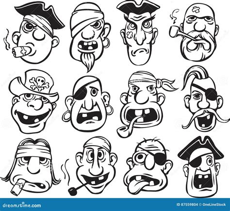 Whiteboard Drawing - Pirate Faces Collection Stock Vector ...