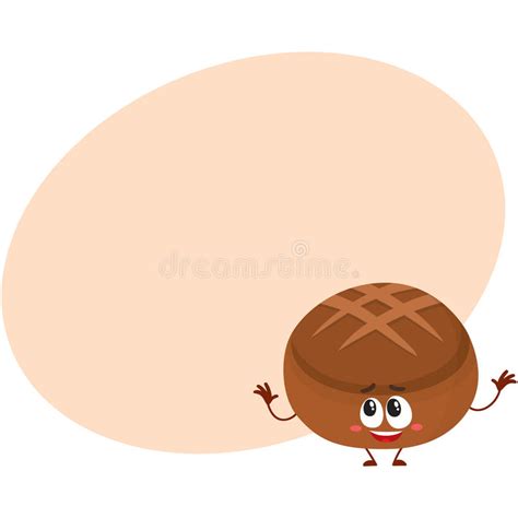 Funny Smiling Round Whole Wheat, Dark, Brown Bread Loaf Character Stock Vector - Illustration of ...